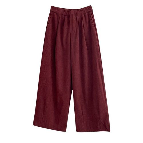 Angola Red Autumn/Winter Fleece Lined Thick Corduroy Wide Leg Pants for Petite Figures, Slimming Loose Large Size Pants for Plus Size Women