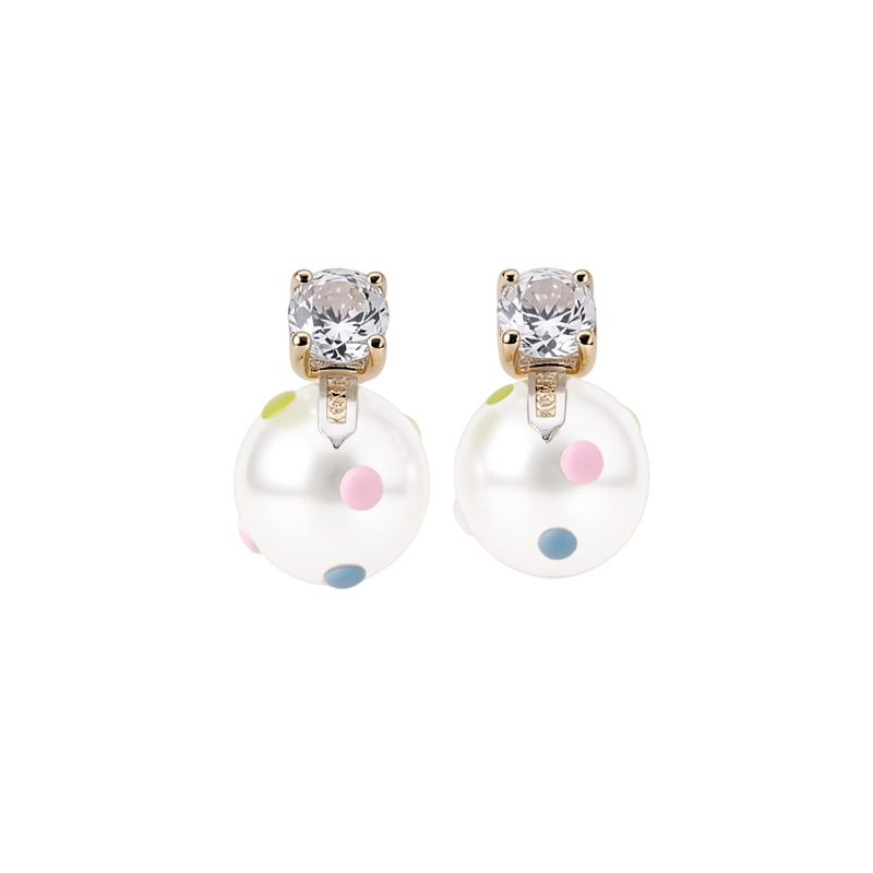 18 quilates de oro real electrodeposición de vidrio de mármol pernos redondos de nicho de diseño de pendientes de la familia de la belleza de las orejas para mujeres