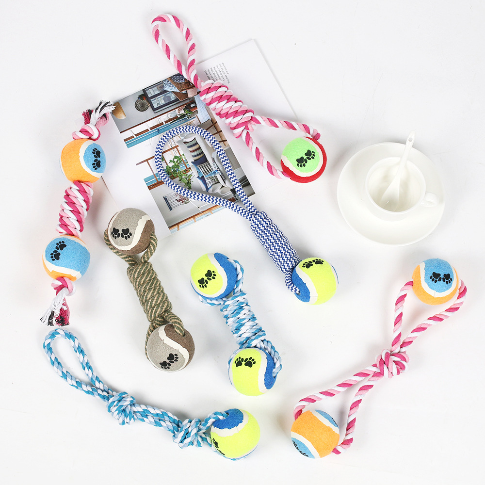 Juguetes de cuerda de algodón para perros Juguetes de cuerda molida para mascotas Juguetes de nudo Corgi Golden Retriever Juguetes para aliviar el aburrimiento con mango Tenis doble