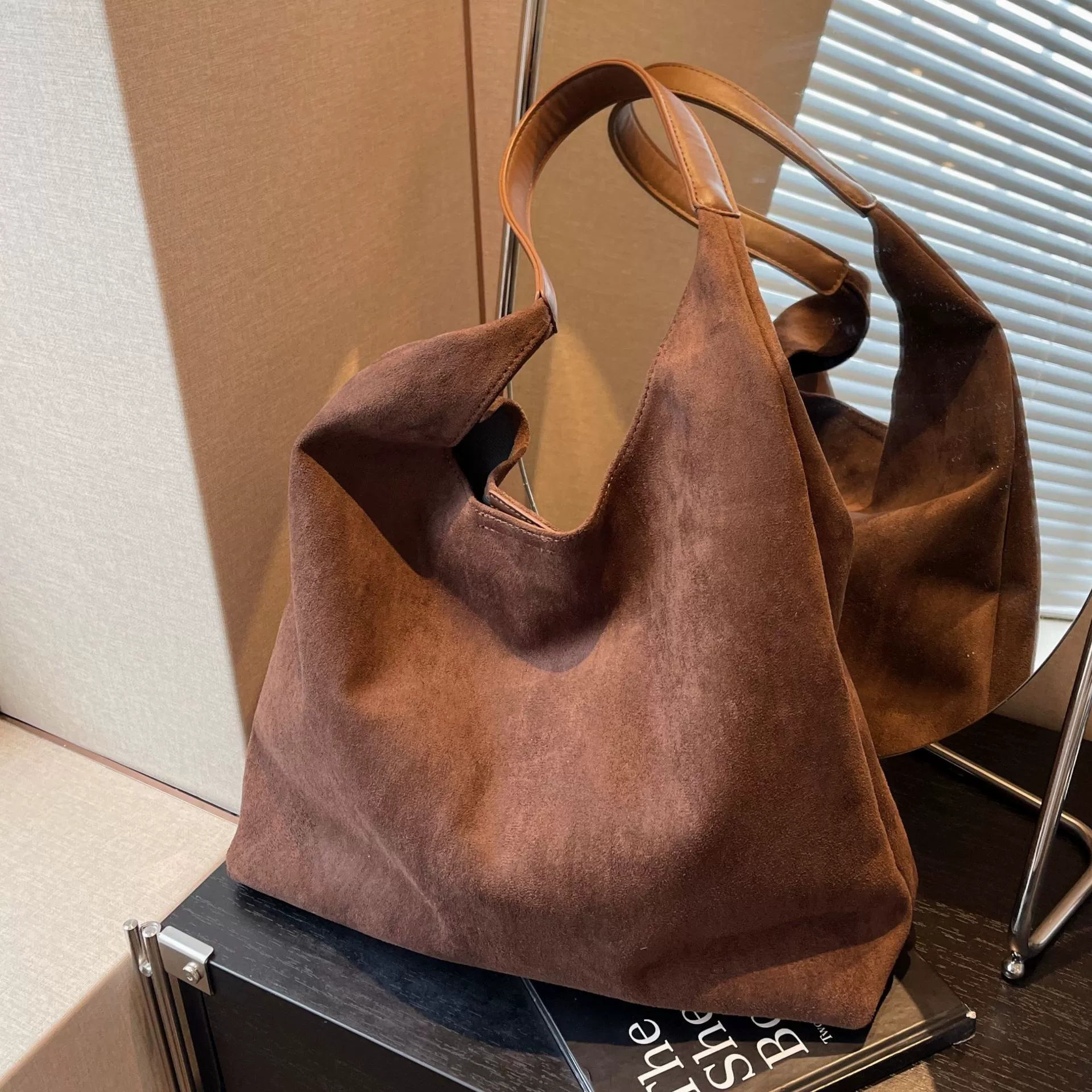 Retro suede shoulder bag