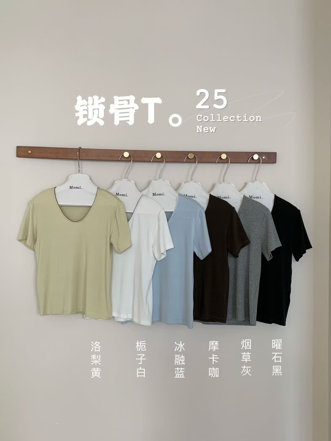 夏季锁骨U领撞色线条短袖宽松休闲慵懒大领口T恤百搭A6505女纯色