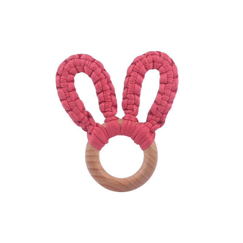 DIY bebé creativo Beech anillo mordedor pulsera juguete hecho a mano de algodón tejido orejas conejo dientes molienda palo