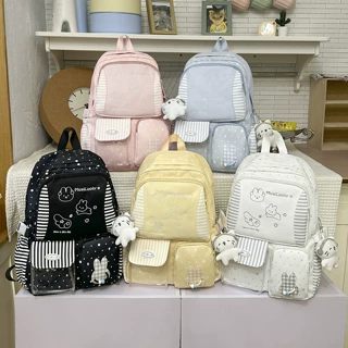 新款书包女日系ins可爱多巴胺撞色学院风中小学生多隔层双肩背包