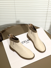 秋冬女鞋显脚小短靴女软底马丁靴米白色加绒平底及踝针织袜靴