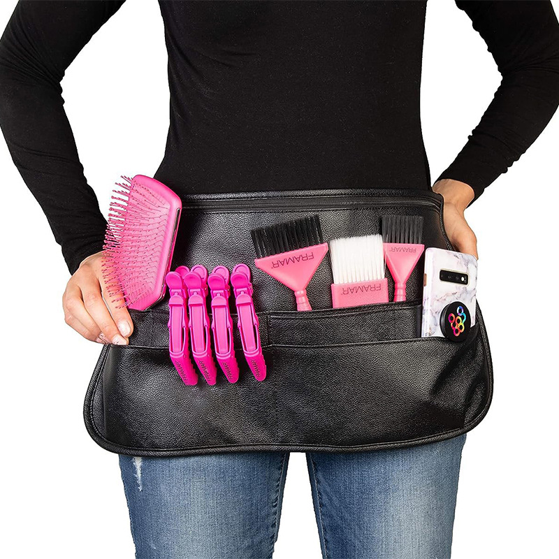 Delantal de PU transfronterizo, bolsa de almacenamiento de jardinería de media longitud, se pueden colocar, rociador de tijeras, cepillo para el cabello, peinado, delantal de trabajo, estilo corto