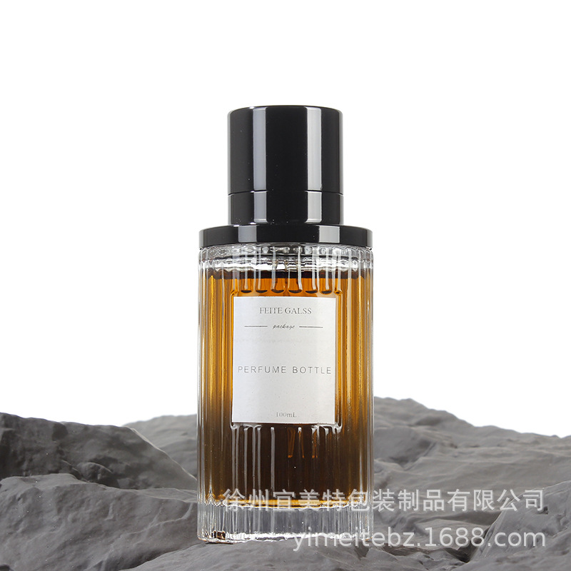 现货圆柱竖条香水瓶50ml100ml透明卡口玻璃喷雾化妆品香水瓶