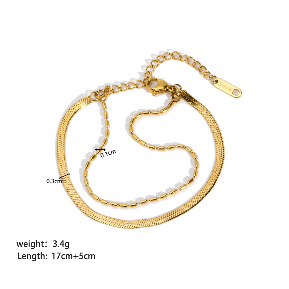 Nuovo bracciale da donna in acciaio al titanio con doppia catena cubana in oro K e catena a serpente piatta_voghion.com