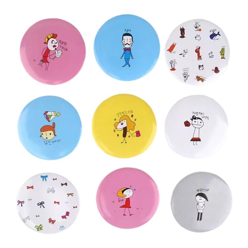 Cute small cartoon handheld round ultra thin mirror for students