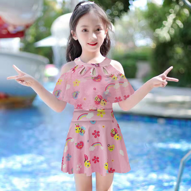 子供の水着の漫画のかわいい女の子の小さい中の大きい子供の袖なしのポリエステルの蝶結びのワンピース式の王女の水着|undefined
