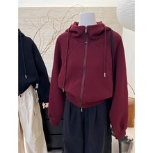 2025春秋新款短款连帽卫衣外套女韩版时尚宽松纯色拉链开衫上衣潮