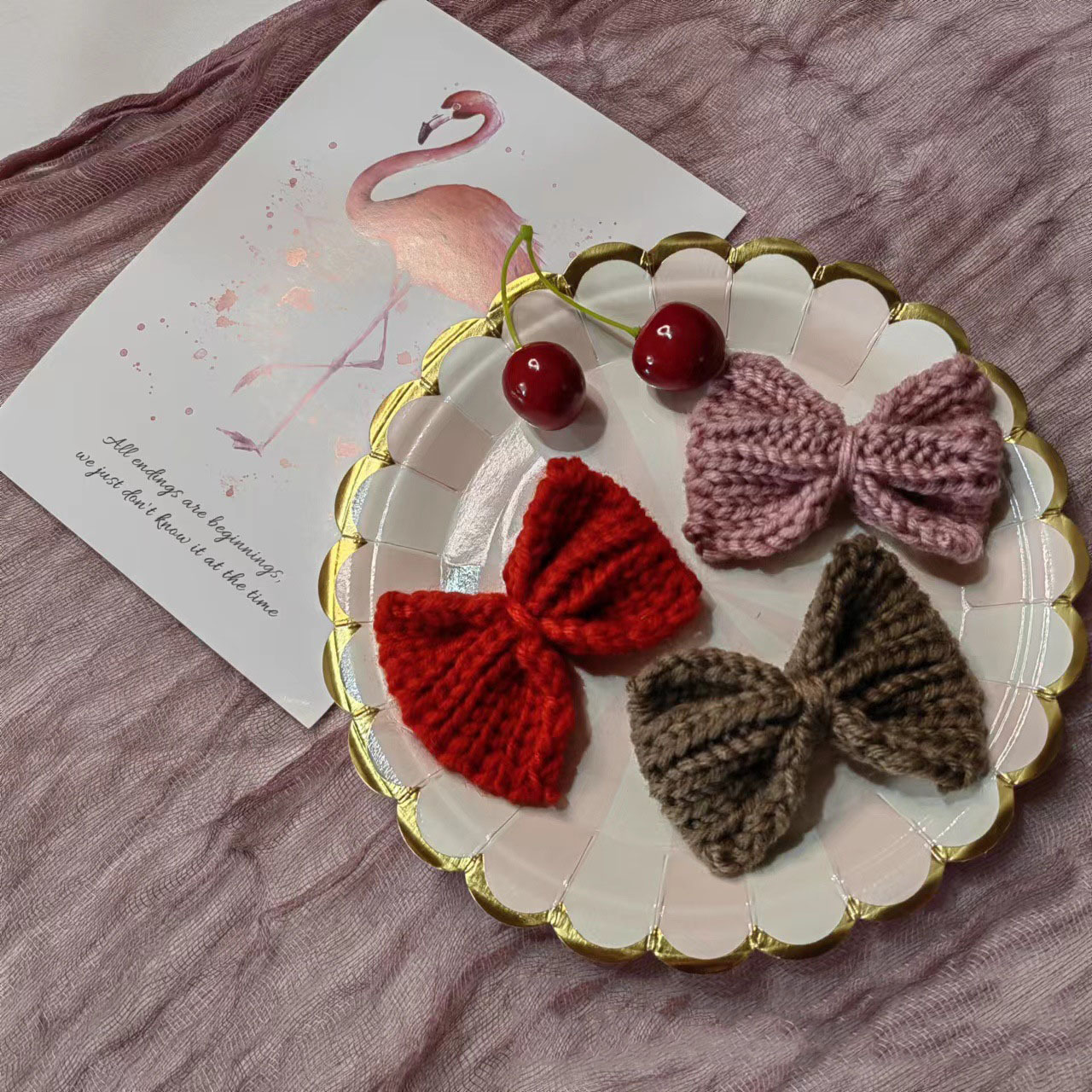 秋冬蝴蝶结毛线编织发夹少女发饰手工可爱网红边夹针织夹新款辅料