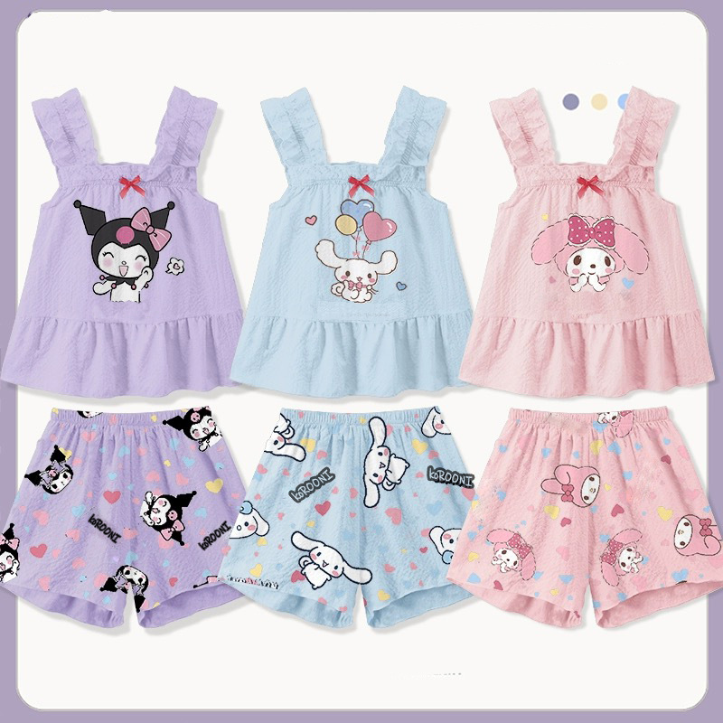 Niñas chaleco camisola arco pijamas Niña impresa princesa niños verano sin mangas homewear Set
