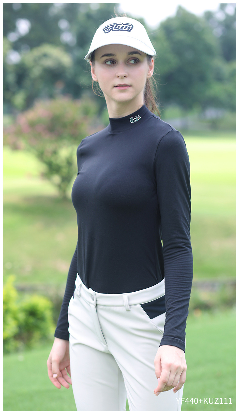 Áo thun dài tay cổ đứng nữ golf giữ ấm thu đông — YF440-Đen, YF440-màu trắng, YF440-Hoa màu xám, YF440-màu hồng chi tiết 7