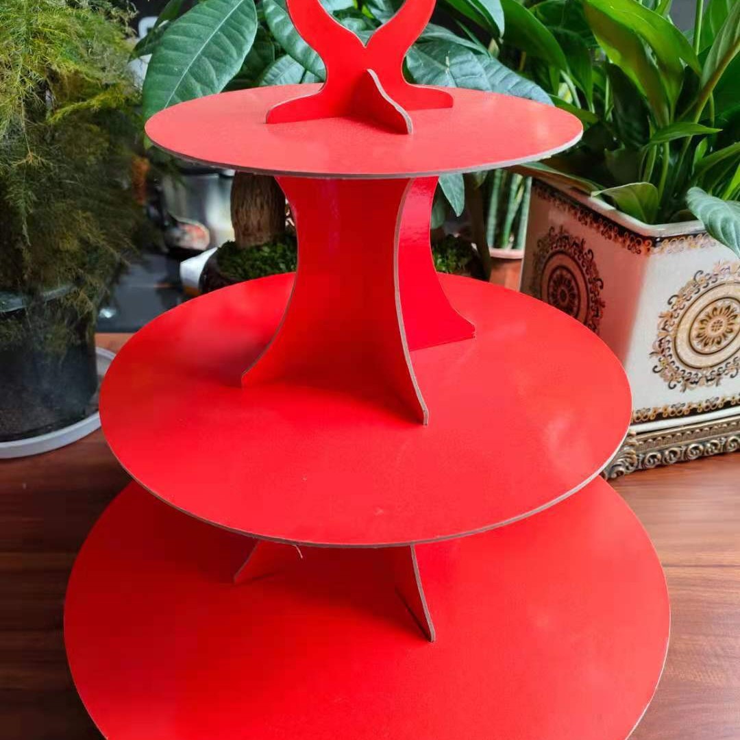 Soporte de pastel de tres capas de papel desechable Postre de fiesta de boda plegable Soporte de mesa para decoración de fiesta