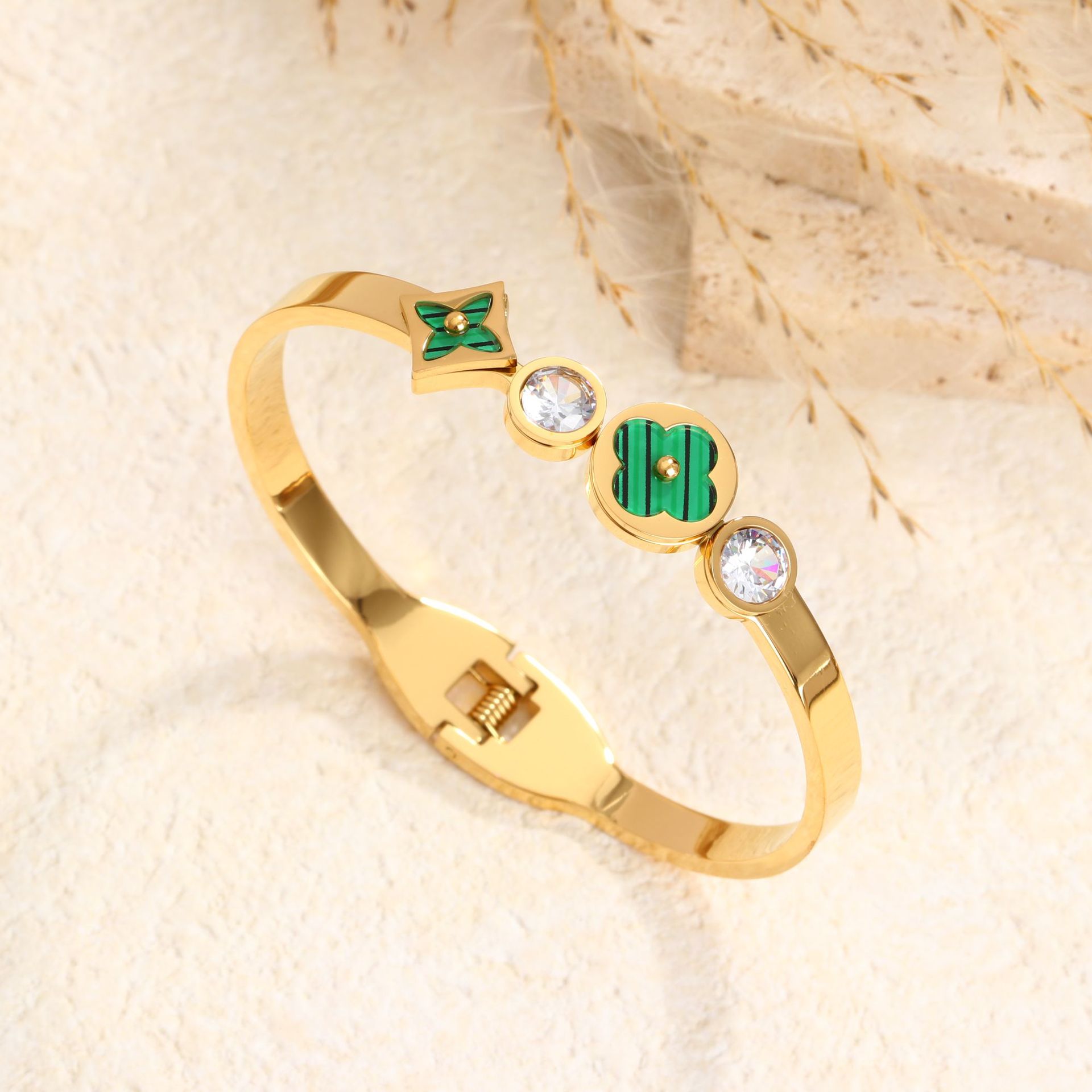 100 네잎 그린 오일 팔찌 골드