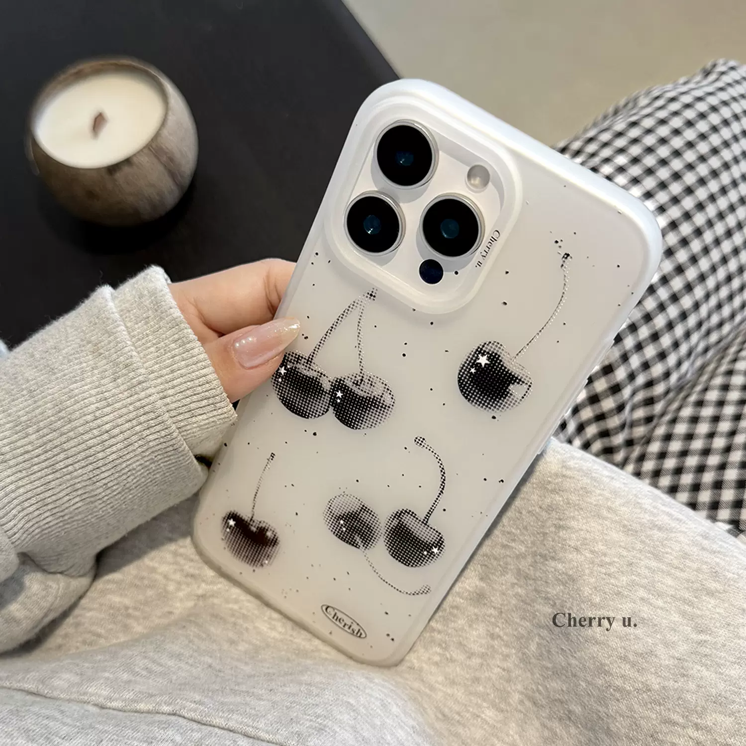 ins甜酷黑色樱桃iphone16pro max适用17手机壳苹果15韩系13代发12