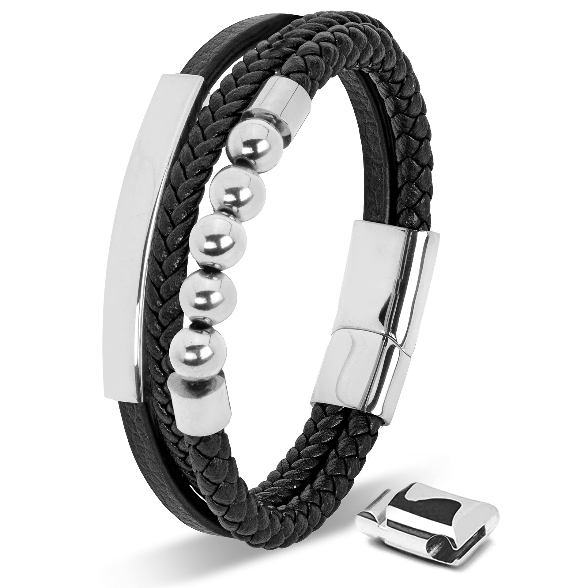 wristband Classification Punk Streetwear Geometric 304 Stainless Steel Pu Leather Men's Wristband Men Cord & Leather Bracelets