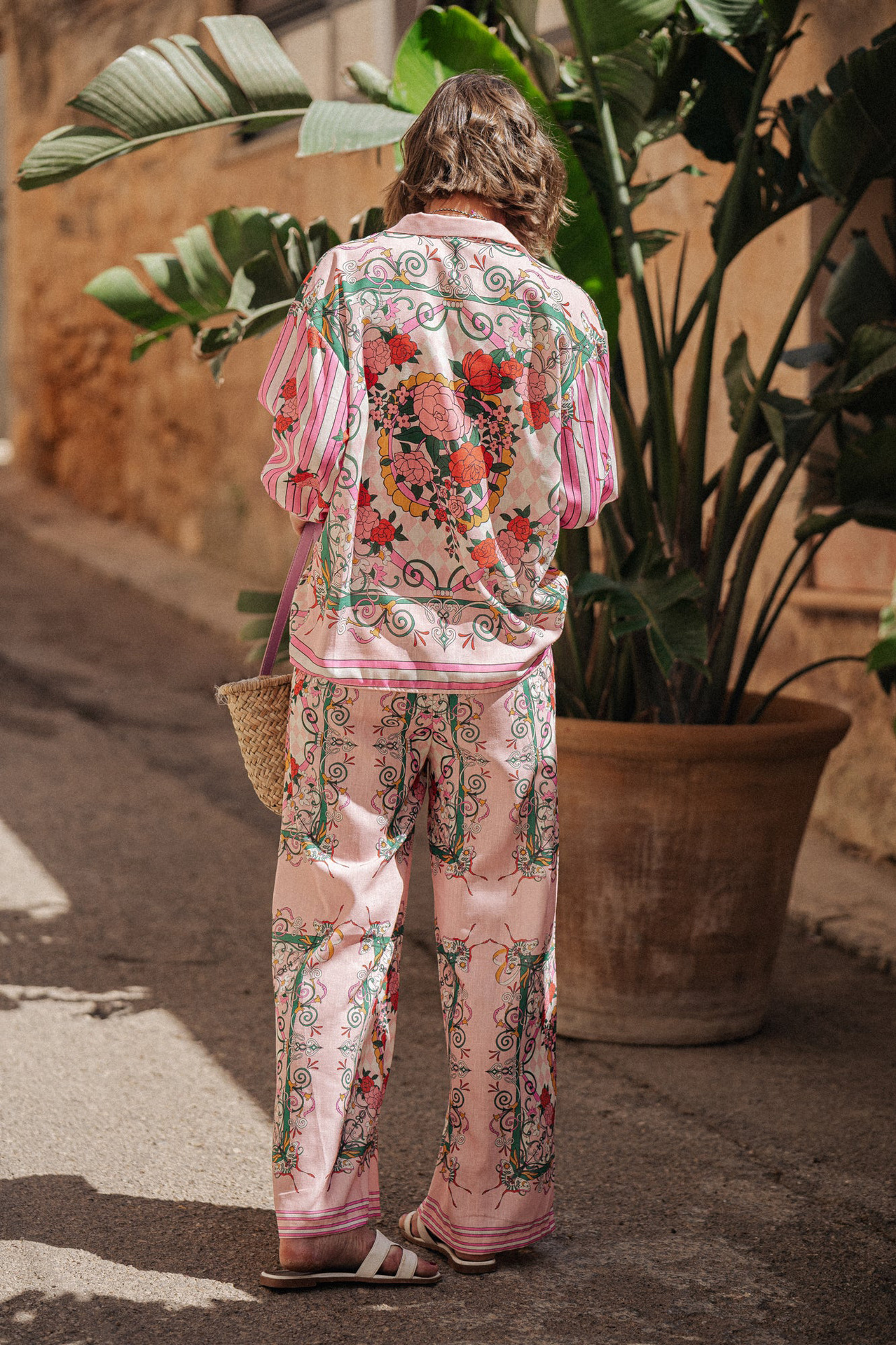 Printing, Button Design Casual, Streetwear Style Holiday Women's Casual Streetwear Stripe Flower Polyester Printing Button Pant Co-ord Set Pants Sets