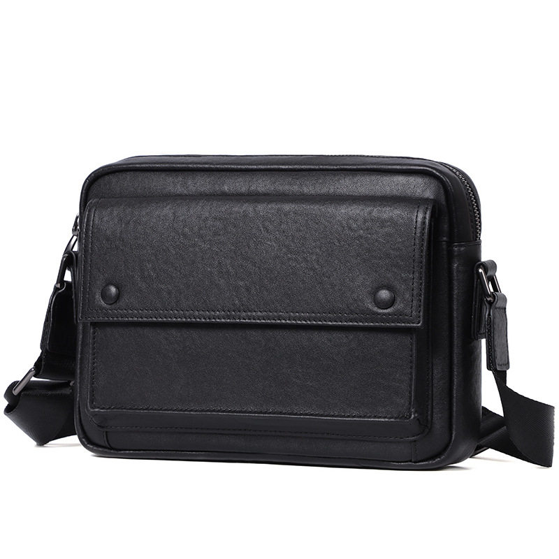 Túi đeo chéo nam da bò thật kiểu ngang cỡ nhỏ 29×11×17 cm — Màu đen