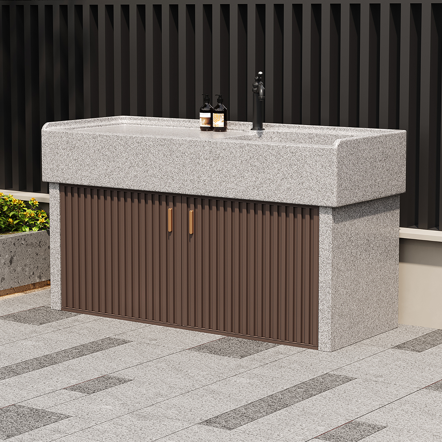 ✅ Outdoor Granite Workbench Integrated Cabinet for Courtyard, Villa Garden Stone Washbasin Integrated with Marble Laundry Sink