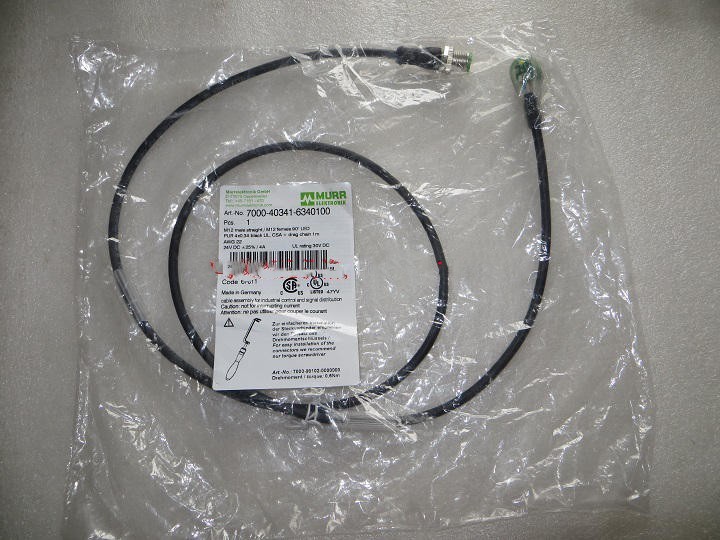 MURR接插件电缆7000-40341-6340100 带灯4孔弯头4针M12 4线1米PUR
