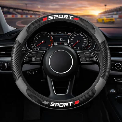 Elastic, No Inner Ring, Pu Carbon | Steering wheel cover - grey-38cm