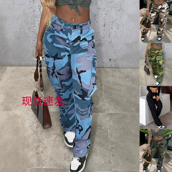 2026 Amazon New Women's Street Fashion Camouflage Print Multi-Pocket Versatile Cargo Pants Long Pants