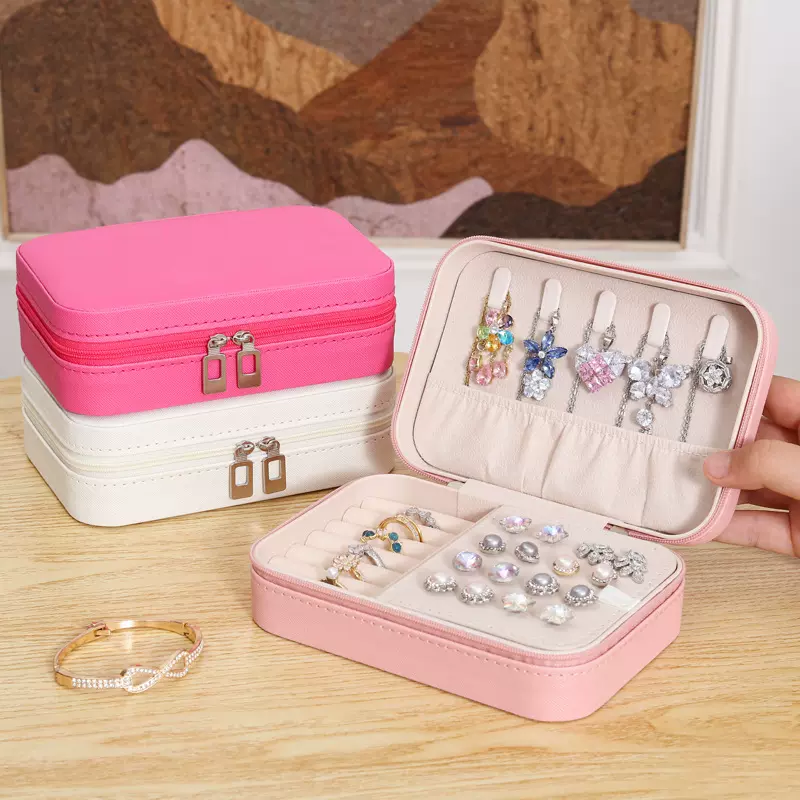 便携旅行女孩粉首饰收纳盒项链戒指耳环收纳盒多层家用珠宝饰品盒