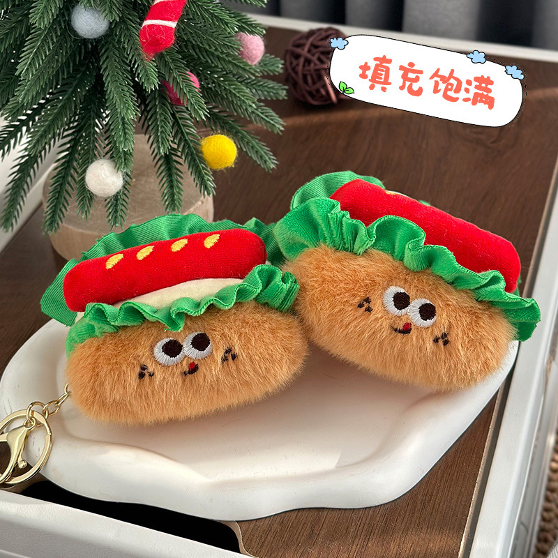 Linda celebridad de Internet hamburguesa papas fritas colgante peluche muñeca sushi pan bolsa de cuerno colgante llavero
