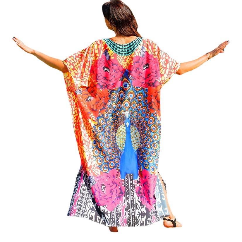 Cruzar la frontera europea y americana nueva bata de pavo real playa vacaciones falda bikini playa protección solar camisa traje de baño blusa 5D89