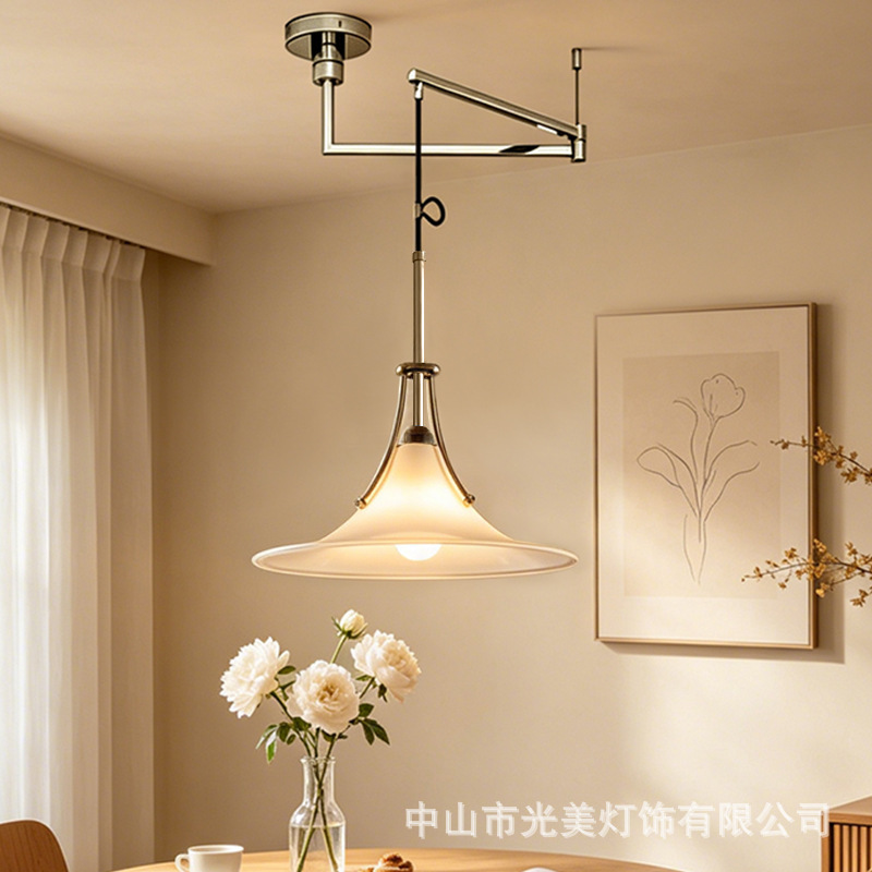 Swing-arm Magnolia chandelier, original replica, designer minimalist Bauhaus bar island glass chandelier for dining room