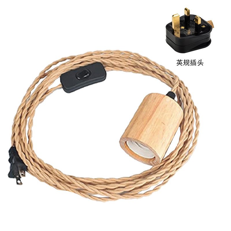 E27 lámpara de madera cuerda de cáñamo residencial tornillo lámpara colgante de roble línea de ajuste de pared de lámpara de cama de madera sólida