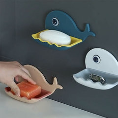 Adorable Whale Soap Dispenser, Wall-Mounted No-Hole Soap Holder, Bathroom Suction Cup Drain Soap Dispenser, Shower Shelf Organizer