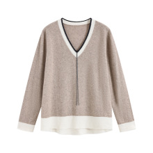 【BC定单】重工链条针织衫女2025秋季新款v领长袖显瘦山羊绒上衣