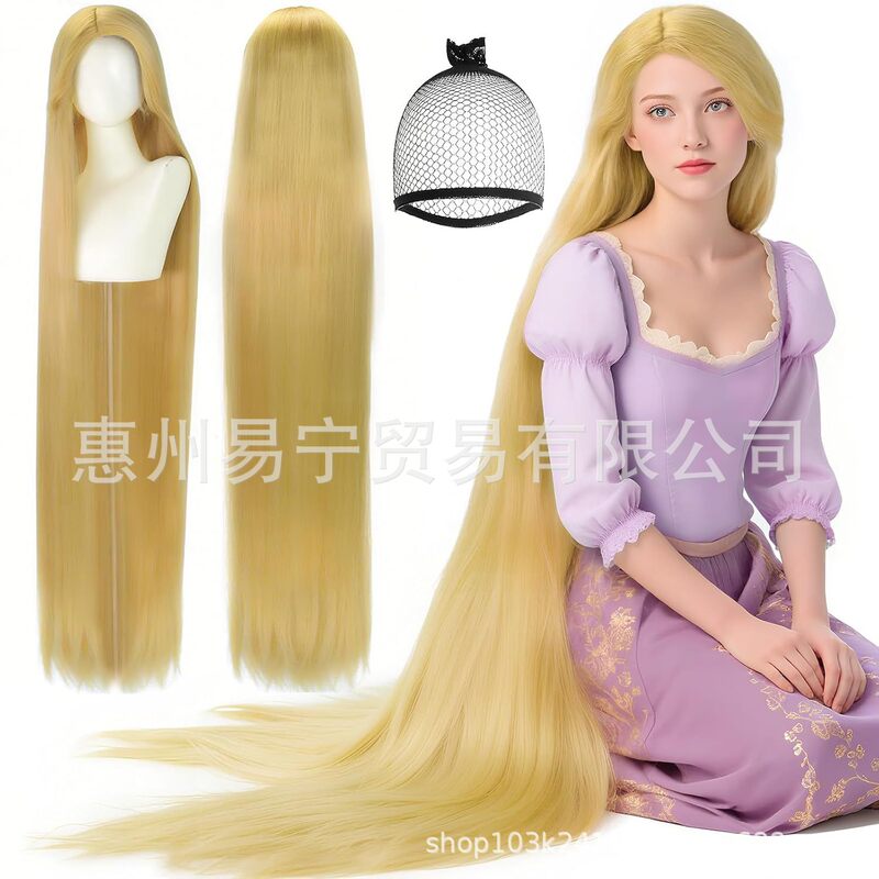 In-stock Magic Adventure Rapunzel Princess Rapunzel cosplay anime wig light yellow 1m middle-parted straight hair In-stock Magic Adventure Rapunzel Princess Rapunzel cosplay anime wig light yellow 1m middle-parted straight hair