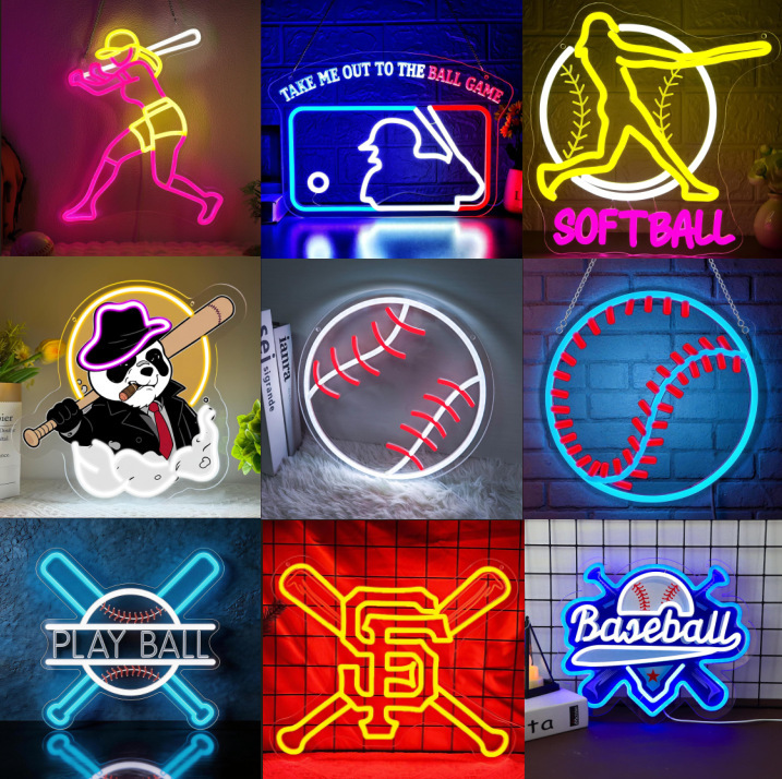 Baseball-Shaped Neon Night Light, American Sports Style Wall-Mounted Lamp, Creative Decoration for Boys' Room and Studio