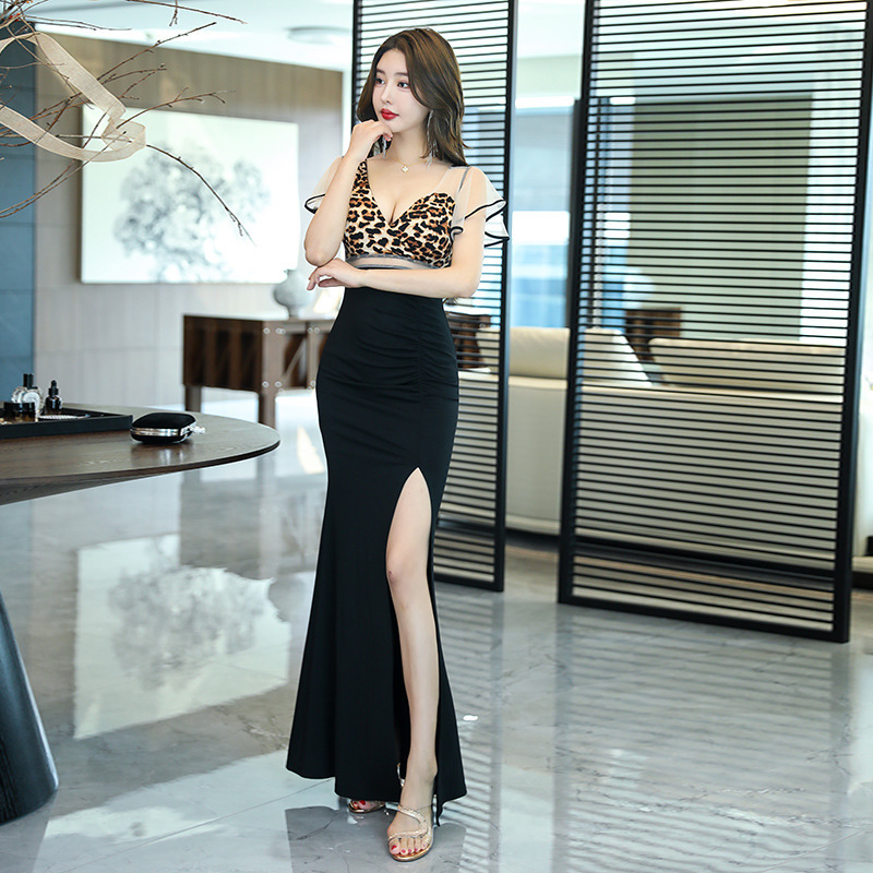 Sexy Leopard Print Night Head Shop dress Evening Dress Night Health Care Beauty Work Clothes Foot Bath Technician Soft Work Clothes