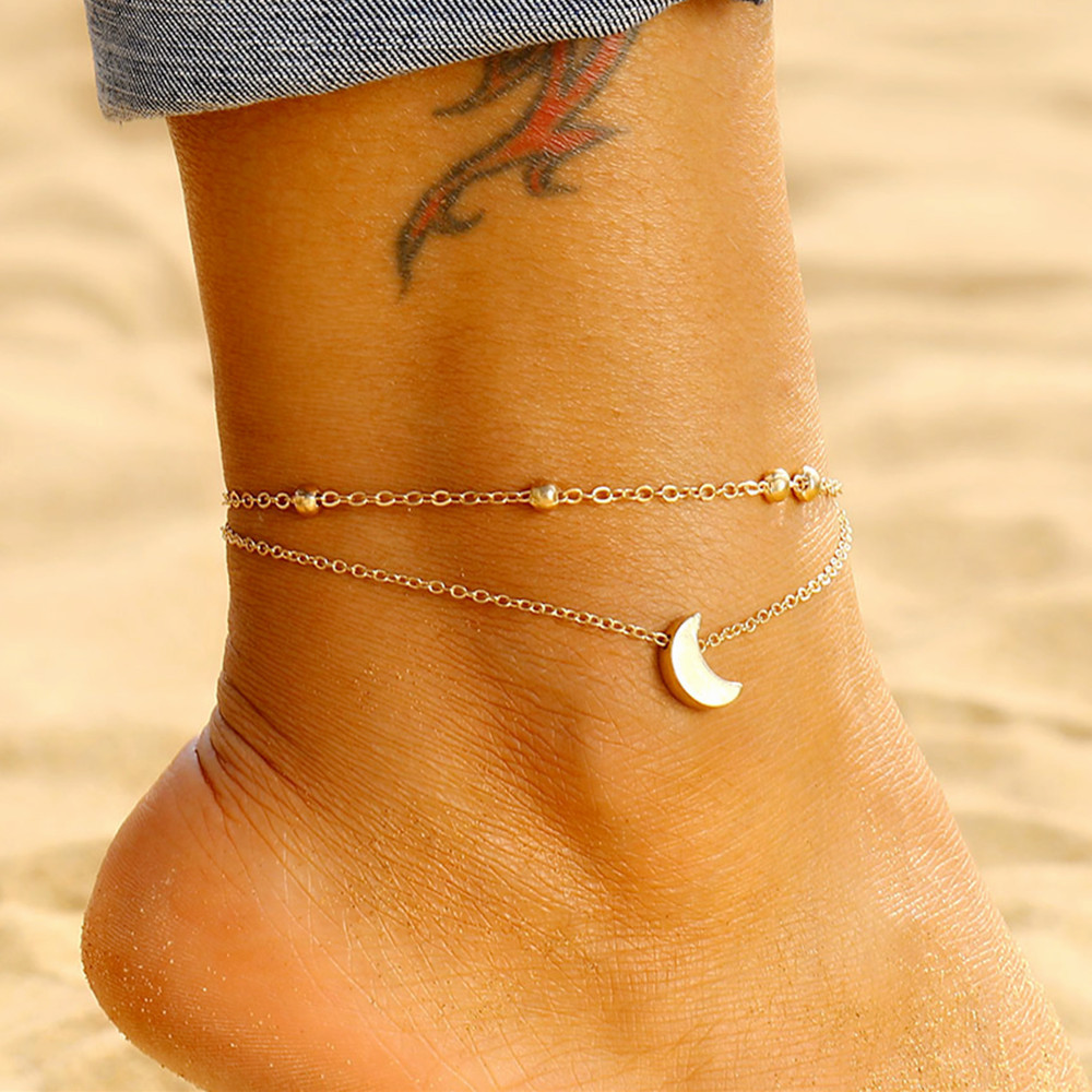 Eurasian Cross-border New Product Ankle Chain, Fashionable and Trendy Metal Moon Pendant Ankle Chain Set, Simple Women's Ankle Chain