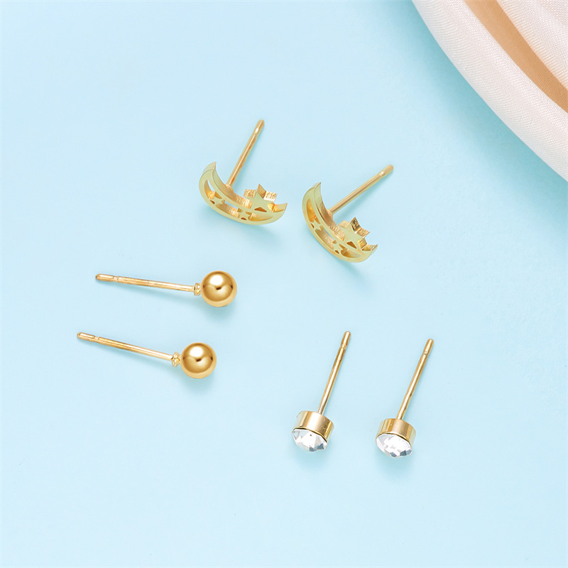 Wholesale Jewelry Simple Style Star Tree Heart Shape Stainless Steel Alloy Rhinestones Plating Inlay Ear Studs display picture 8