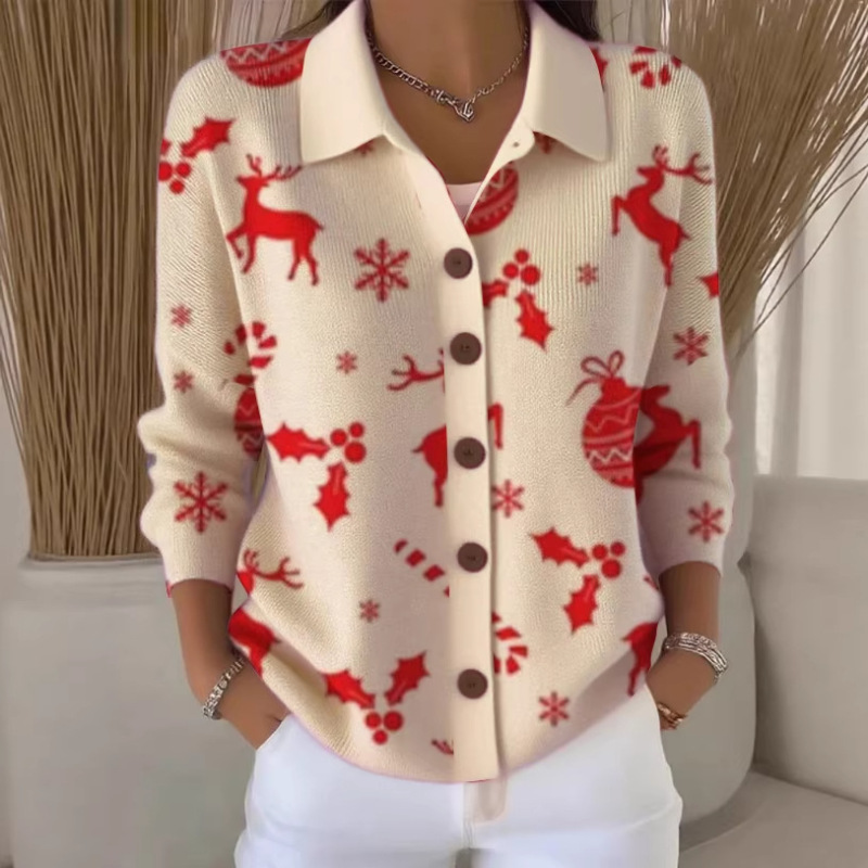 New Cross-Border 3D Digital Print Holiday Atmosphere High-End Versatile Women's Autumn and Winter Collared Long-Sleeve Shirt Top New Cross-Border 3D Digital Print Holiday Atmosphere High-End Versatile Women's Autumn and Winter Collared Long-Sleeve Shirt Top