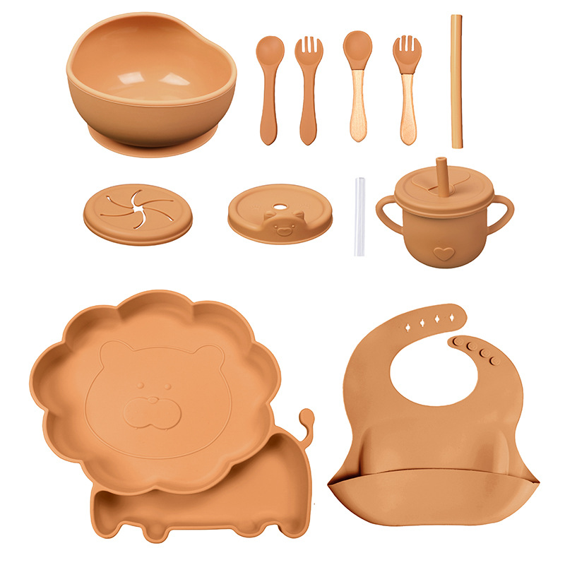 Conjunto de cubiertos para niños tazón de alimentos suplementarios platos de silicona tazón de cuchara de tenedor bib taza de agua de grado alimenticio para bebés alimentación suplementaria
