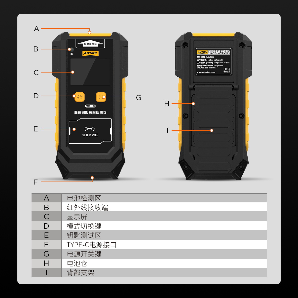 AUTOOL RE110 car key frequency detector button battery remote control infrared signal tester