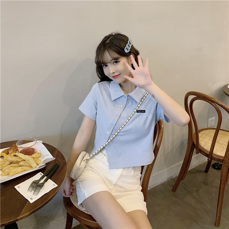 Women's T-shirt Short Sleeve T-Shirts Patchwork Button Simple Style Solid Color display picture 28