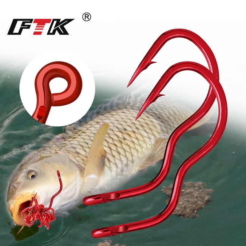 Ftk Red Flip Hook Tube with Fish Hook 12Pcs Bagged Anti-Hook Three-Bend Handle Hook Carp Fishing Cross-Border Wholesale