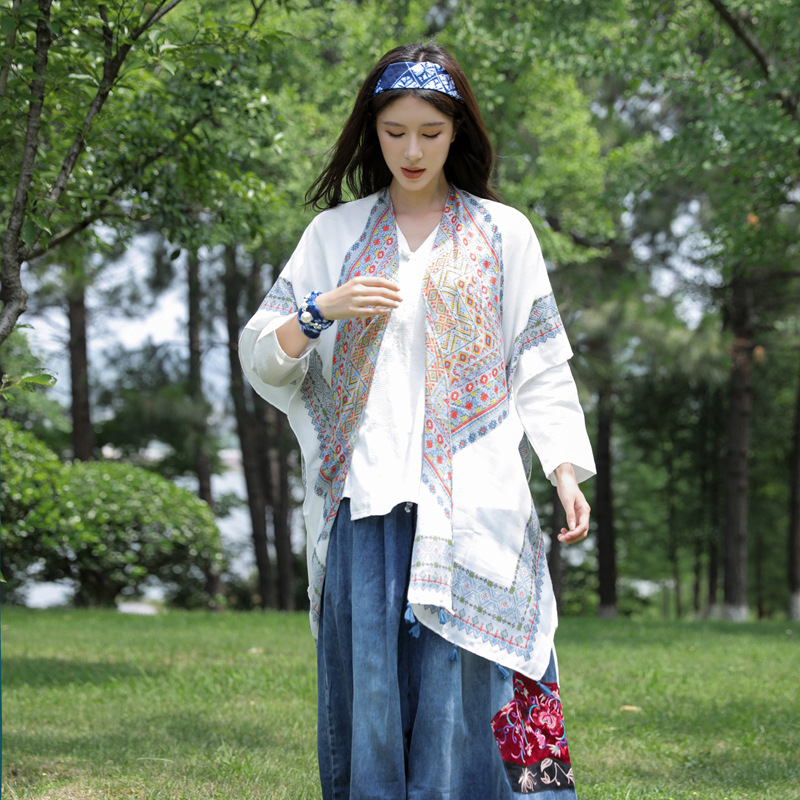 2023 nuevo estilo étnico en forma de diamante bufanda de algodón y lino bufanda de viaje Yunnan cálido protector solar