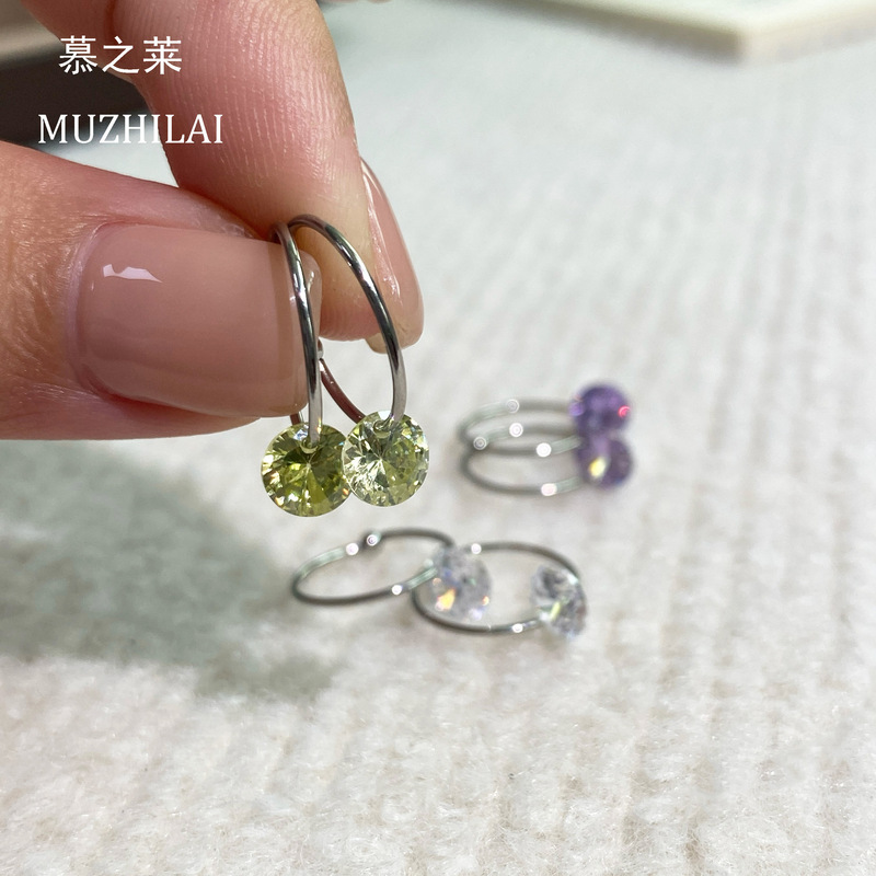 小红书爆款韩系风简约干净闪钻吊坠耳环素圈耳饰独特精致一件代发|undefined