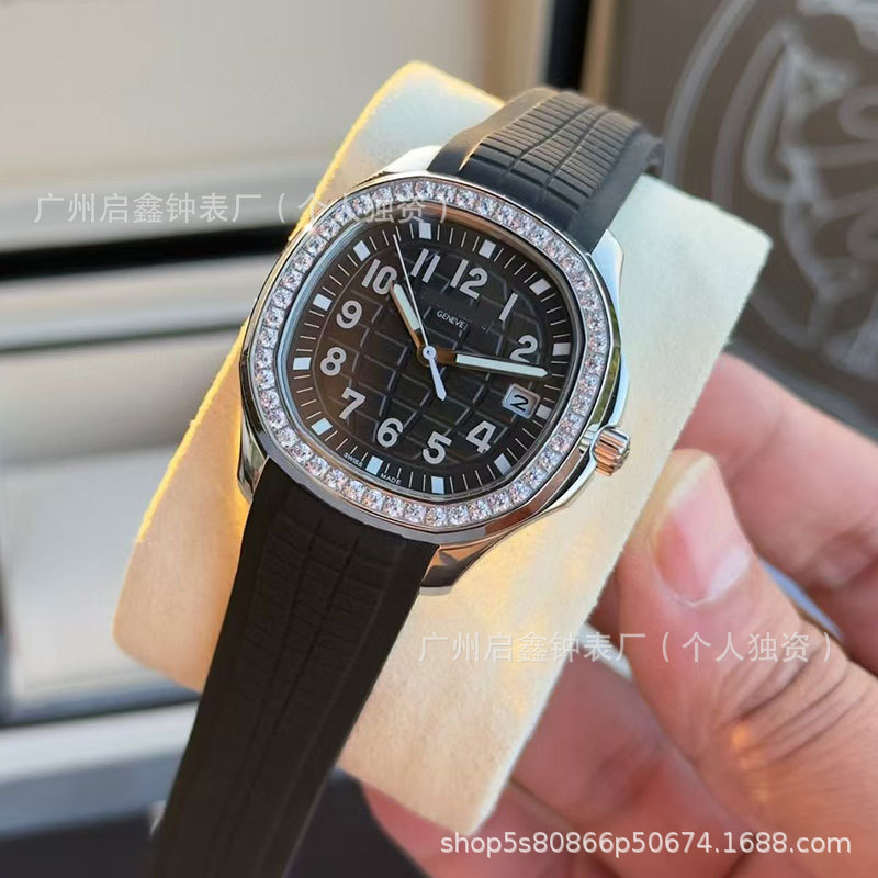 Patek 5268 Nautilus Series Women's Automatic Mechanical Watch Gr Factory Natural Rubber Belt Ultra-Thin 3K Grenade Women's Watch