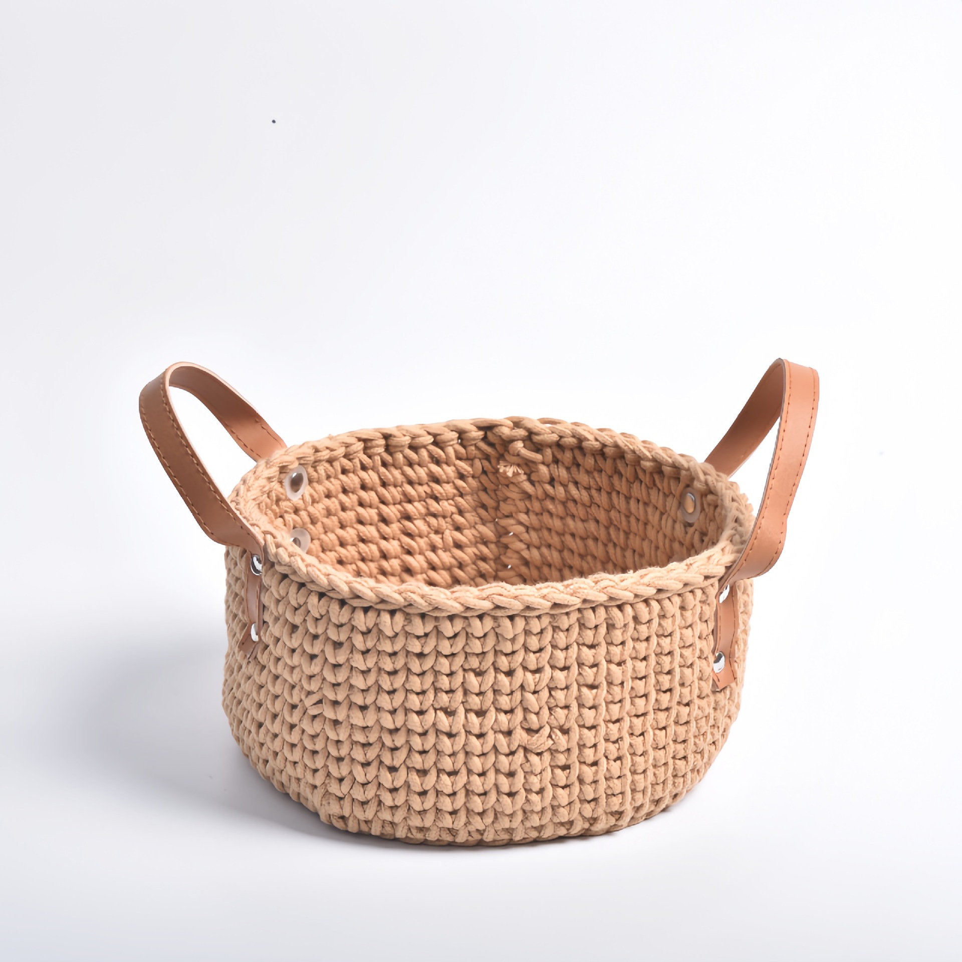 Cestas de tejido de algodón caseras de tejido cestas de almacenamiento de artículos diversos cosméticos manija de cuero cestas de almacenamiento de escritorio floral creativa