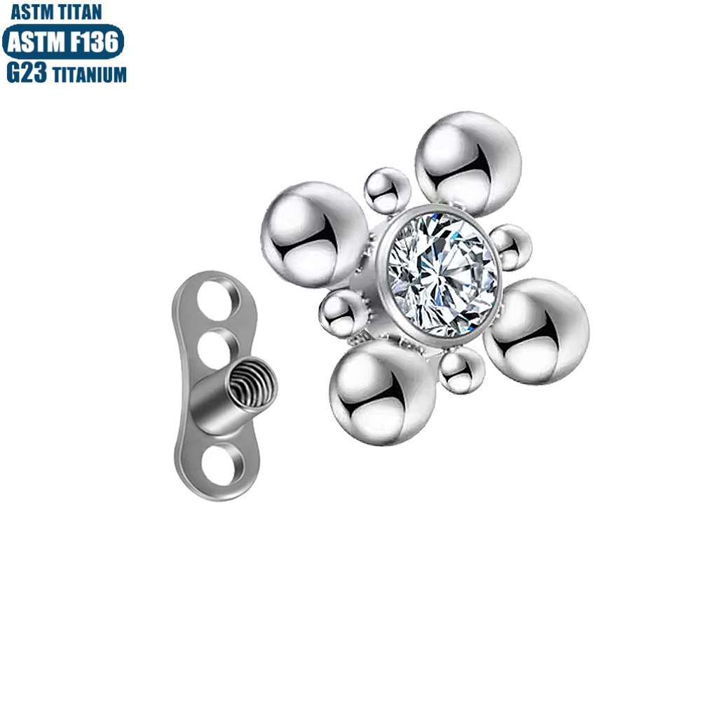 Silver pointed spike labret stud material detail