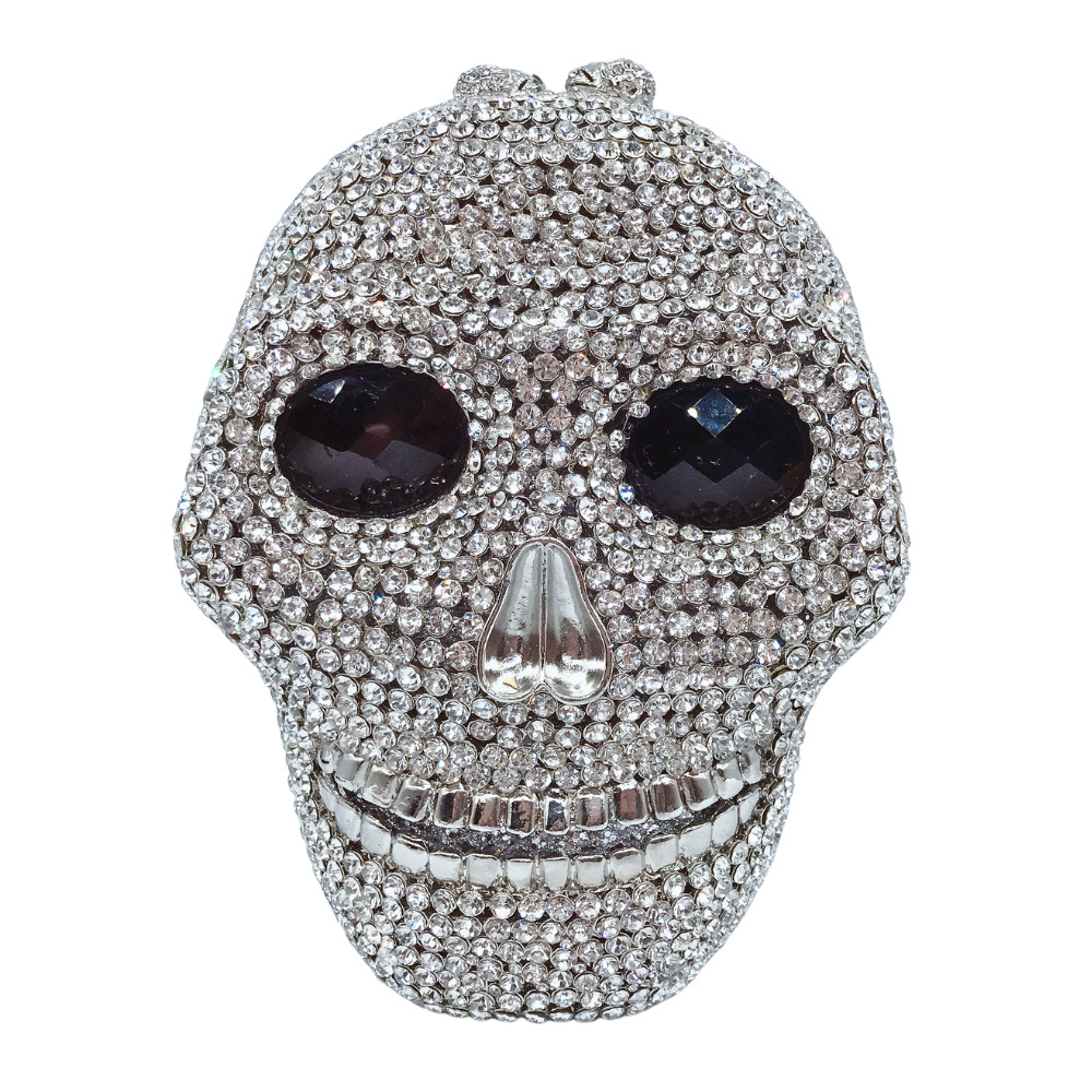 Skulls stone bag外贸镶钻晚宴包万圣节骷髅头金属钻石女士手拿包